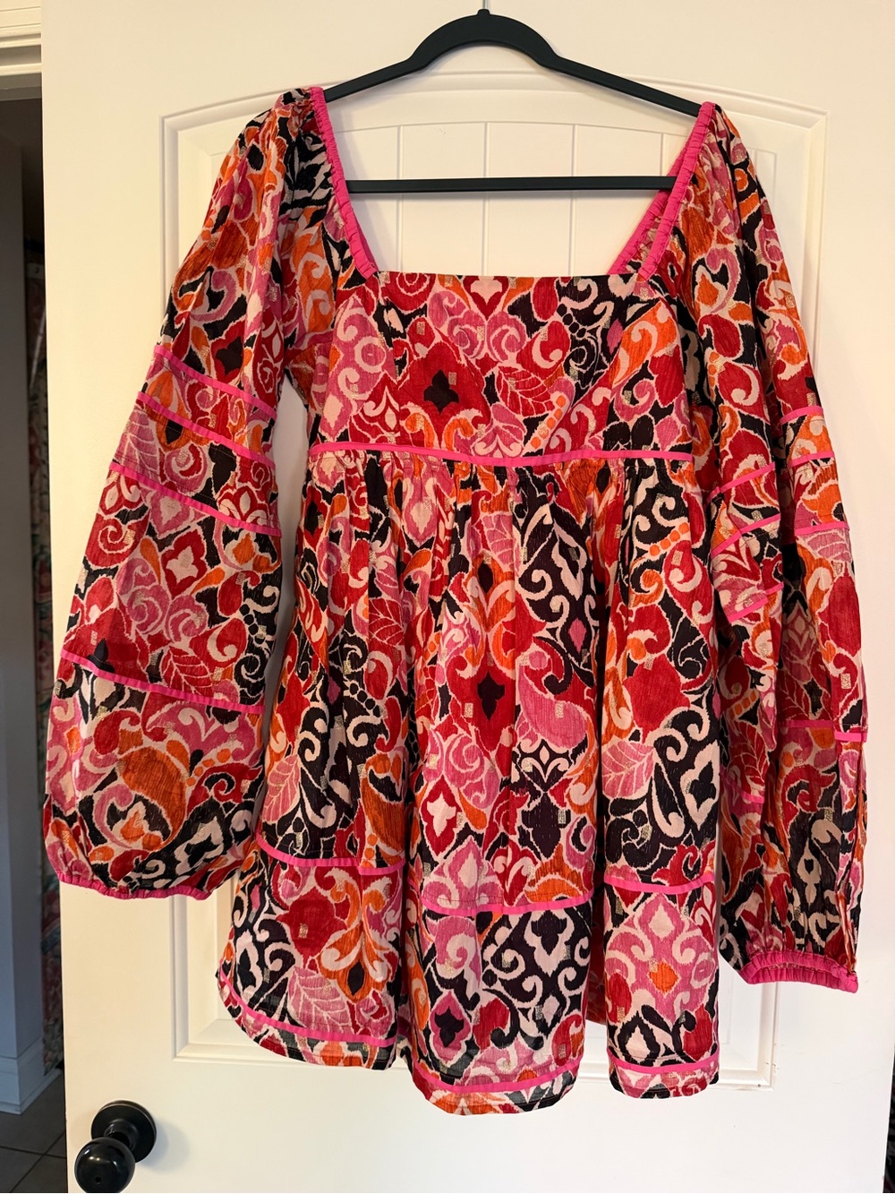 Olivaceous Pink Orange Multicolor Square-Neck Tunic